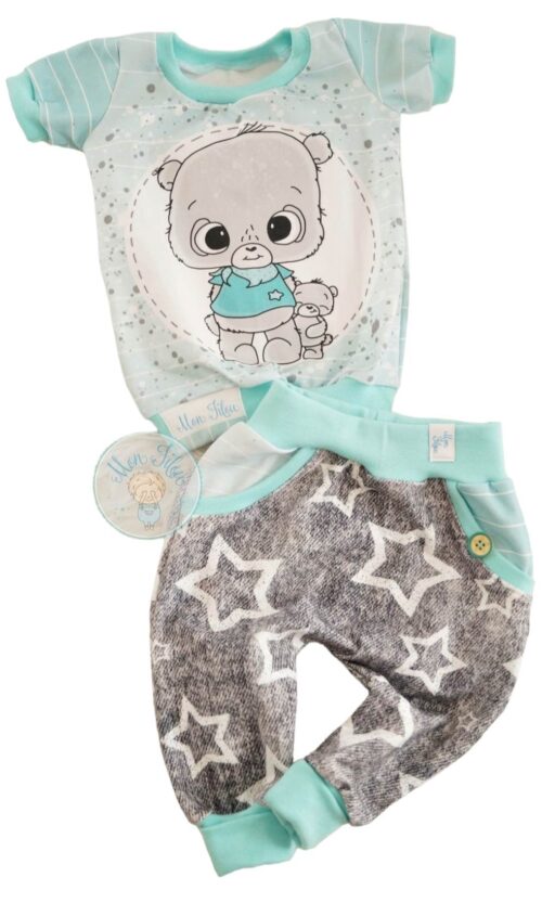 2tlg Baby-Set, Gr. 74, Bären, Touffie, mint-grau