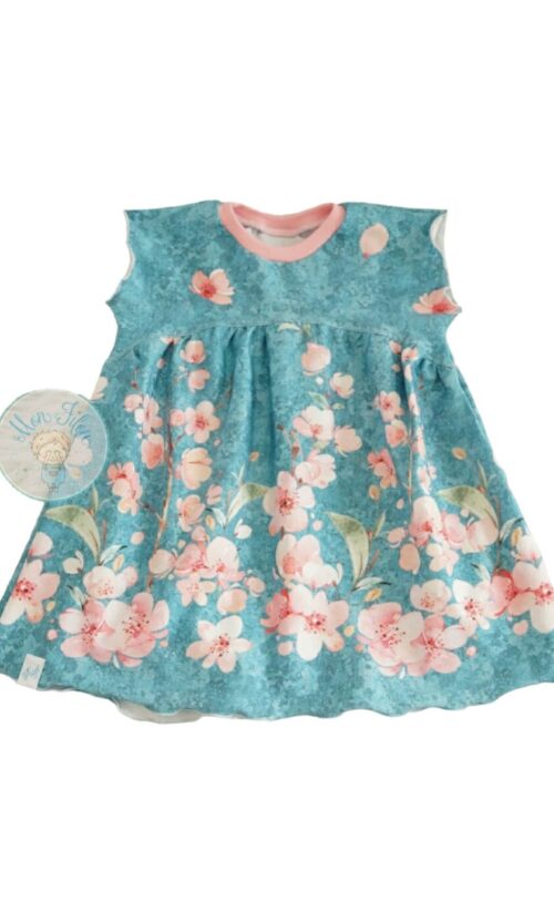 Kleid, Gr. 92, Blumen, türkis-apricot