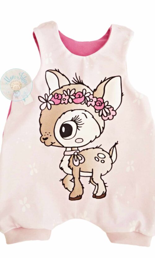Baby-Sommer-Strampler, Gr. 56, Reh, rosa