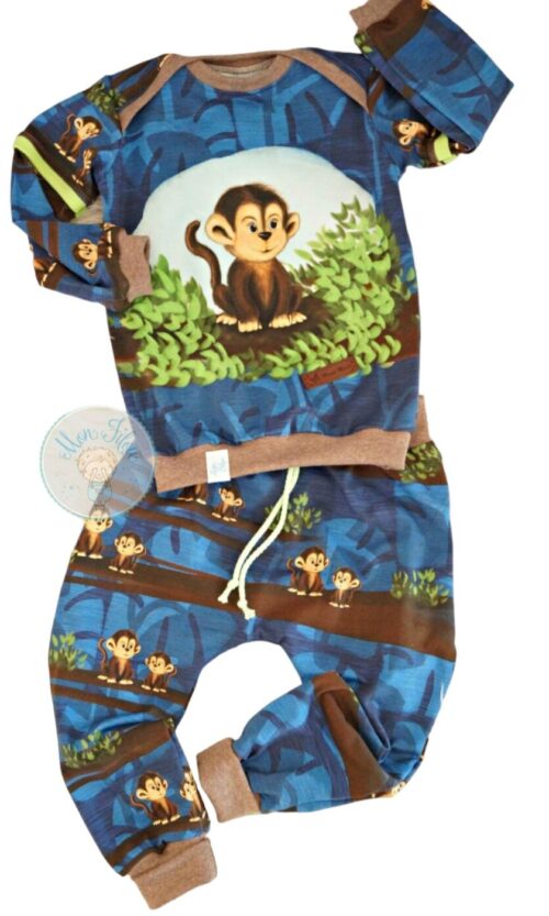 2tlg Baby-Set, Gr. 92, Affe, blau-braun