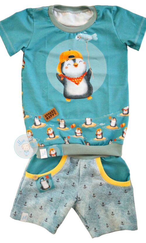 2tlg Set, Gr. 104, Pinguin, petrol