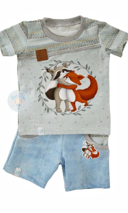 2tlg Set, Gr. 86, Waschbär und Fuchs, hellblau