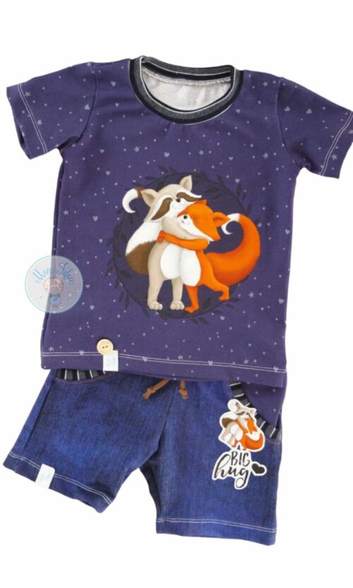 2tlg Set, Gr. 92, Waschbär und Fuchs, blau