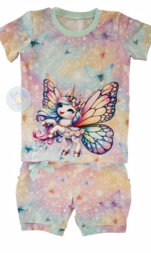 2tlg Set, Gr. 104, Einhorn, Schmetterling, pastell