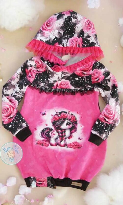 Ballonkleid, Gr. 110, Black Unicorn, pink