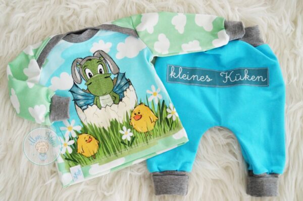 2tlg Baby-Set, Gr. 62, Drache, Ostern, türkis – Bild 4